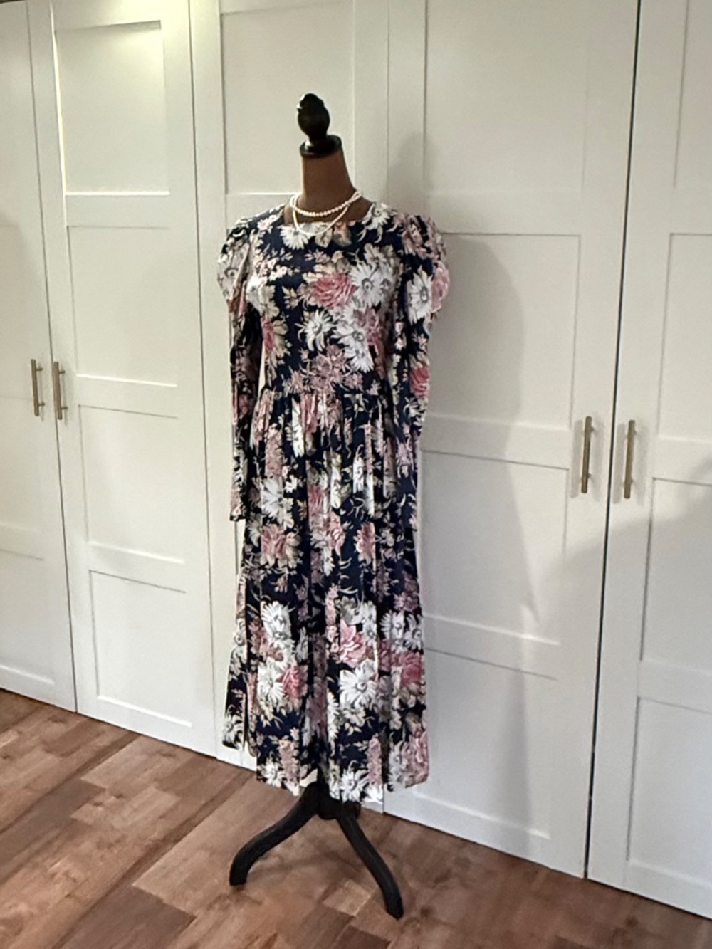 VTG 80's Laura Ashley Floral Maxi Dress in Blue & Pink flowers Like New
